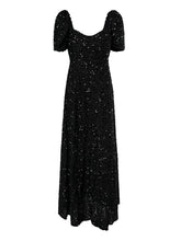 Light Yellow Puff Sleeve Sequin Maxi Dress